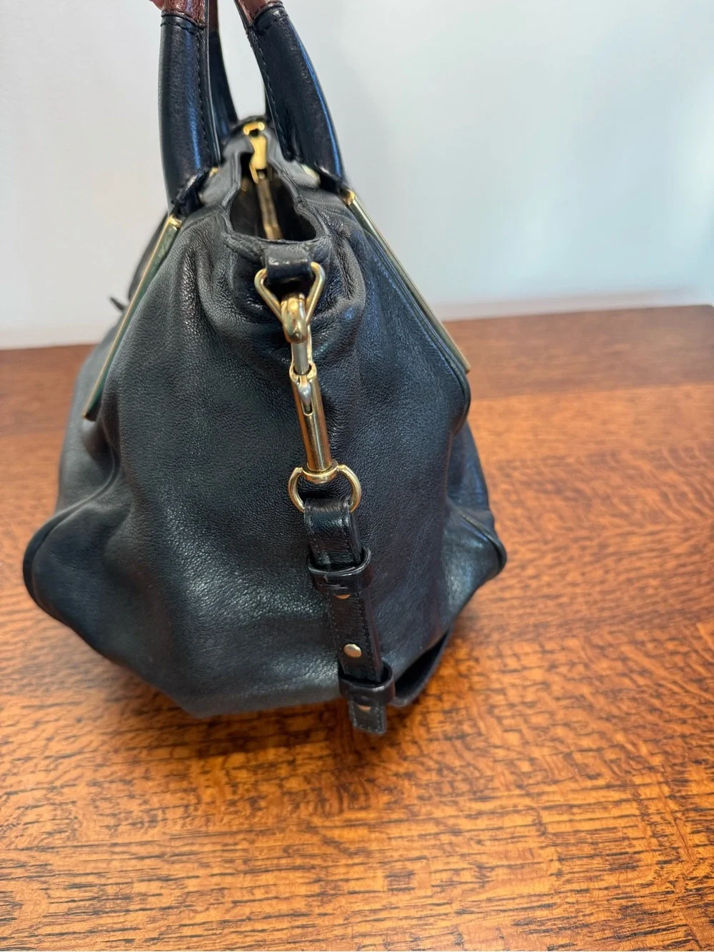 Chloé Vintage Ethel Black Leather Satchel/Crossbody with Gold Hardware with COA
